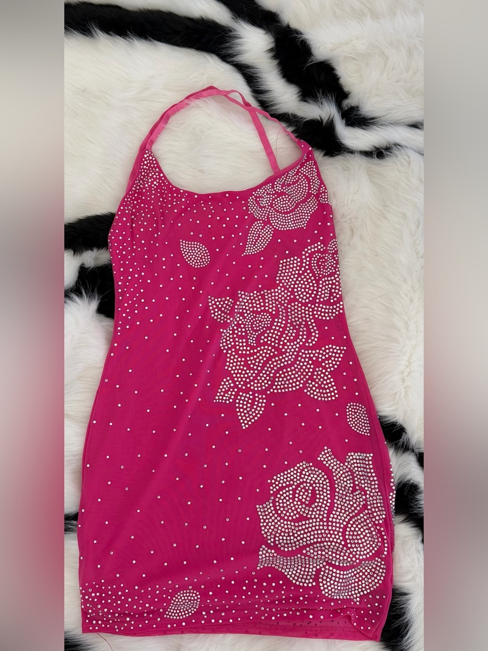 Fashion Nova Hot Pink Rhinestone Floral Mini Dress size M, like new - Picture 4 of 5